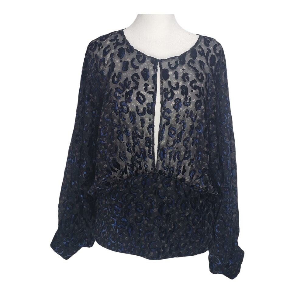 Zara Sheer Burnout Velvet Floral Top Whimsigoth Witchy Festival Blouse Black L